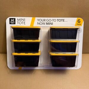 Member's Mark Mini Tote 6 Pack Small Storage Bins Black and Yellow Snap Lid